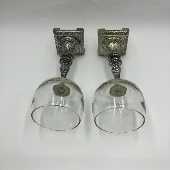 Vintage Set of 2 Metal and Glass Votive Candle Holders Stands Pewter Silver - Picture 5 of 13